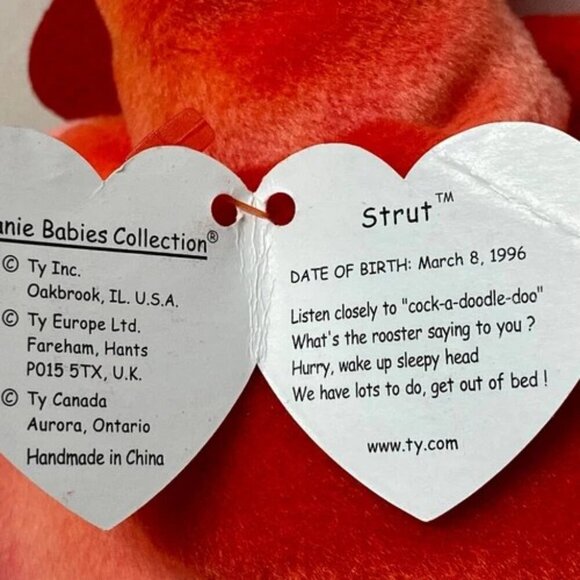 Ty Beanie Baby Strut the Rooster 6" Retired Plush Bird Rare Vtg Collectible 1996 - Picture 7 of 11